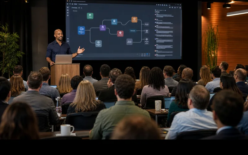 A Divigner instructor presenting an AI workshop to a full room